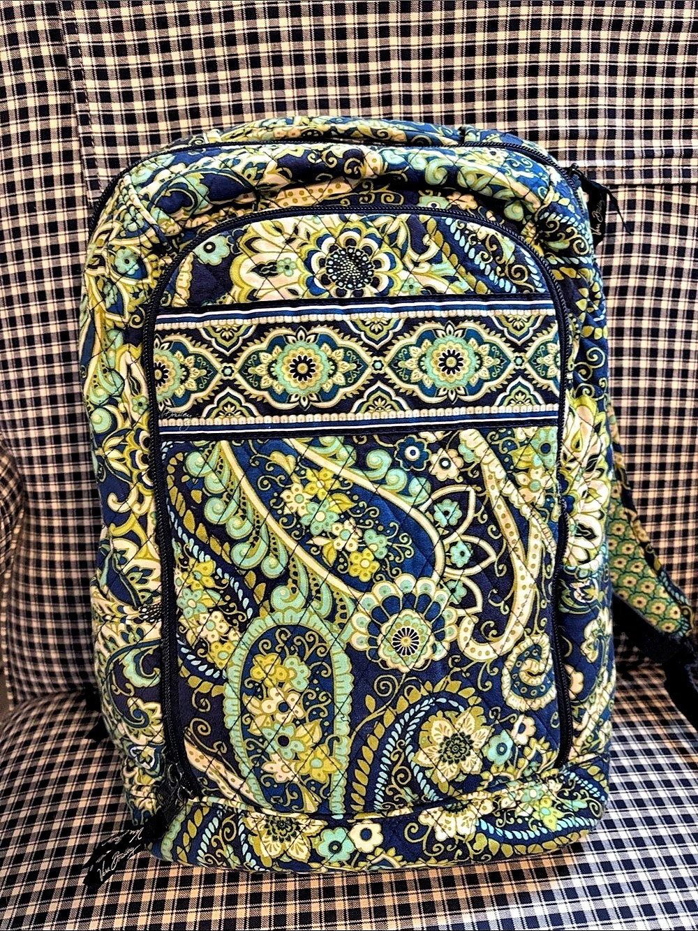 Vera Bradley Iconic Campus computer  Backpack Blue & Green Paisley